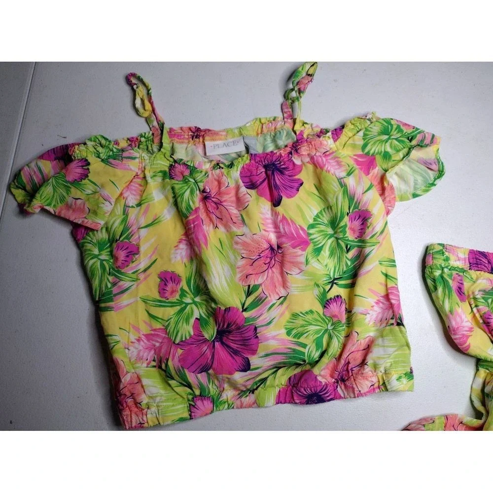 The Childrens Place Girls Tropical Floral 2 Piece Set Top & Tiered Skirt 10/12‎ - Picture 3 of 5